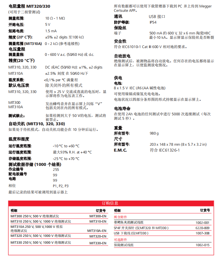 绝缘和连续性测试仪MIT300 系列